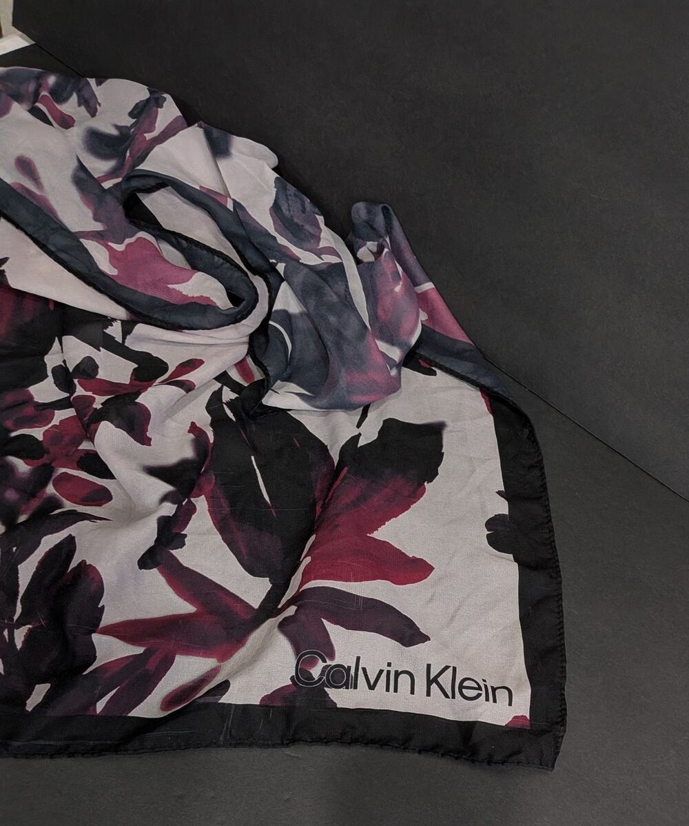Calvin Klein Floral Chiffon Wrap Scarf Black Burgundy Festival Rodeo Hair Scarf